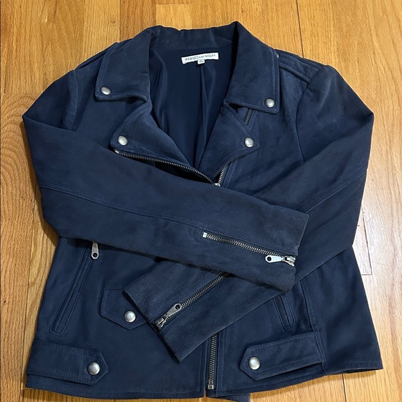 Rebecca Minkoff Navy Suede Leather Moto Jacket - Picture 4 of 8
